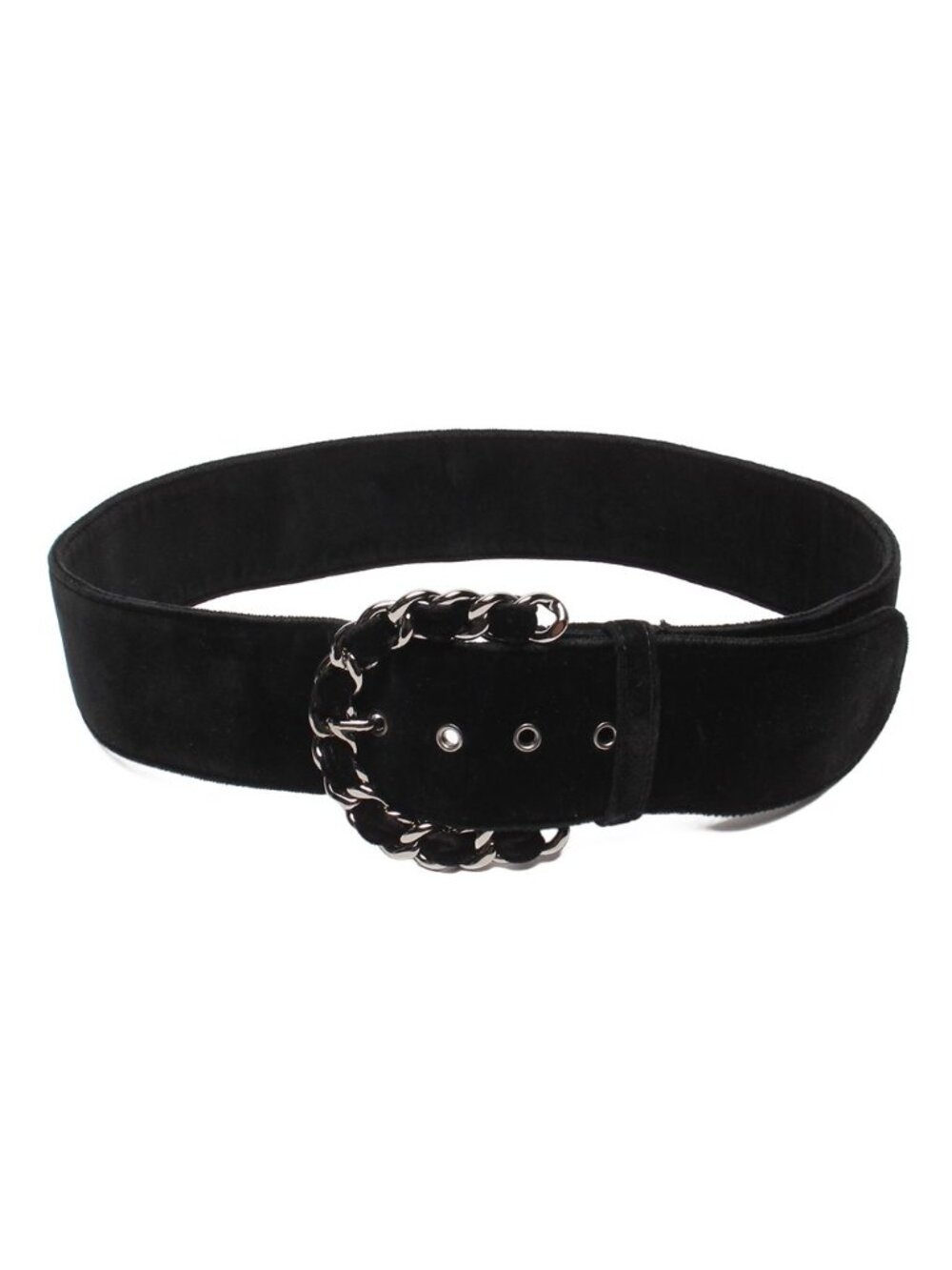 Chanel Belt Chain Buckle Velvet Silver